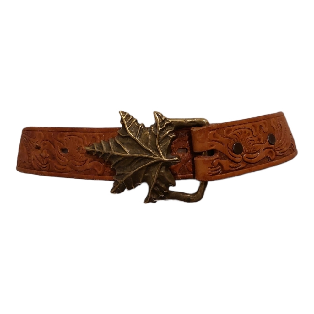 Nocona Leather Belt With Solid Brass Leaf Buckle